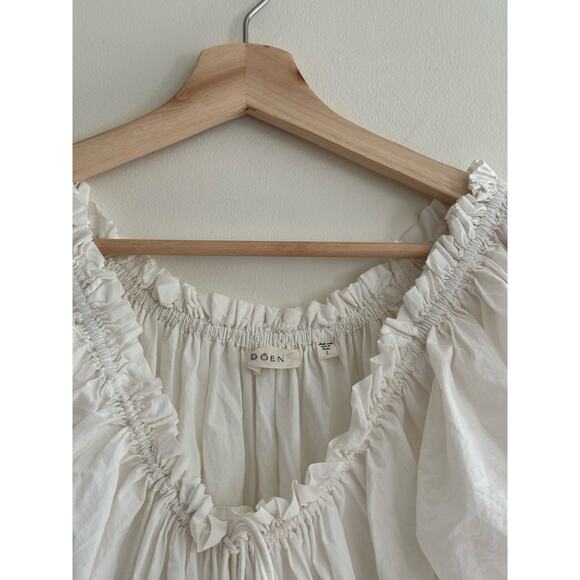 DOEN Ischia Shirred White Organic Cotton-Voile Midi Dress Size Large - Picture 7 of 10